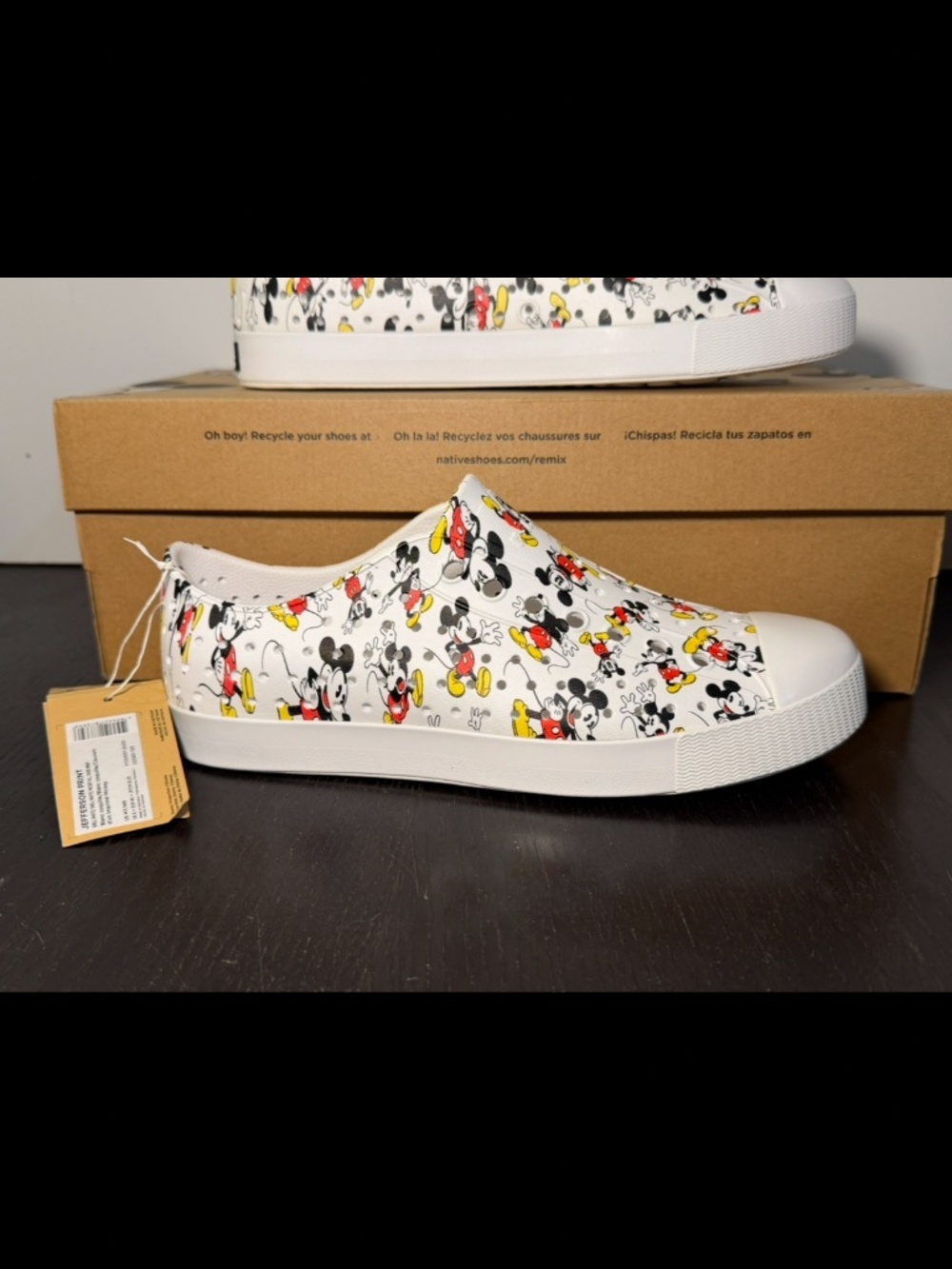 Native x Disney Jefferson Mickey Mouse Print EVA Shoes Size Mens 7/Womens 9